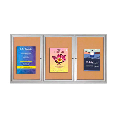 Enclosed Indoor Bulletin Boards 96 x 30 with Interior Lighting and Radius Edge (3 DOORS)