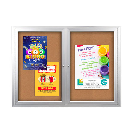 Enclosed Indoor Bulletin Boards 96 x 48 with Interior Lighting and Radius Edge (2 DOORS)