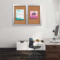 Enclosed Indoor Bulletin Boards 96 x 48 with Interior Lighting and Radius Edge (2 DOORS)