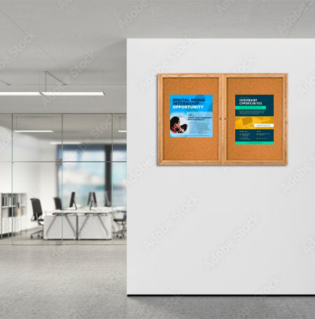 40 x 50  WOOD Indoor Enclosed Bulletin Cork Boards (2 DOORS)