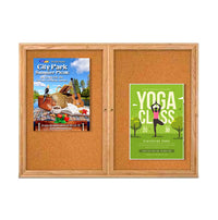 48 x 48 WOOD Enclosed Bulletin Cork Board | 2 Door Display Case Wall Mount, Indoor Message Board