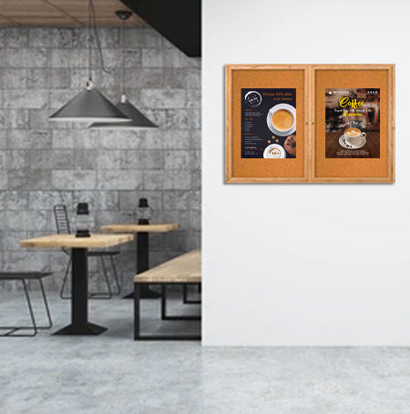 50 x 50  WOOD Indoor Enclosed Bulletin Cork Boards (2 DOORS)