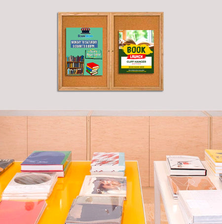 60 x 36  WOOD Indoor Enclosed Bulletin Cork Boards (2 DOORS)