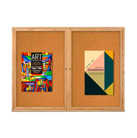 72 x 48  WOOD Indoor Enclosed Bulletin Cork Boards (2 DOORS)