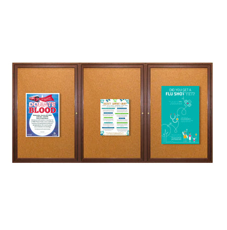 84 x 24  WOOD Indoor Enclosed Bulletin Cork Boards (3 DOORS)