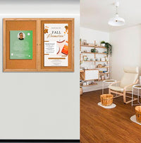 84 x 30  WOOD Indoor Enclosed Bulletin Cork Boards (2 DOORS)