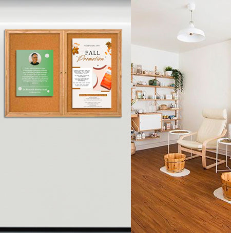 84 x 30  WOOD Indoor Enclosed Bulletin Cork Boards (2 DOORS)