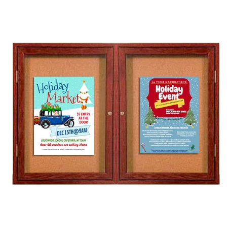 84 x 36  WOOD Indoor Enclosed Bulletin Cork Boards (2 DOORS)