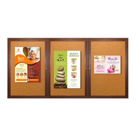 96 x 24  WOOD Indoor Enclosed Bulletin Cork Boards (3 DOORS)