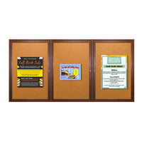 96 x 48  Wood Framed 3 Door Enclosed Bulletin Cork Board Indoor Wall Mount