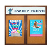 50 x 40 WOOD Indoor Enclosed Bulletin Cork Boards with Message Header (2 DOORS)