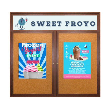 50 x 40 WOOD Indoor Enclosed Bulletin Cork Boards with Message Header (2 DOORS)