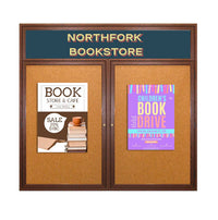 60 x 60 WOOD Indoor Enclosed Bulletin Cork Boards with Message Header (2 DOORS)