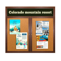 84 x 24 WOOD Indoor Enclosed Bulletin Cork Boards with Message Header (2 DOORS)