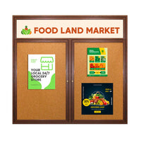 96 x 30 WOOD Indoor Enclosed Bulletin Cork Boards with Message Header (2 DOORS)