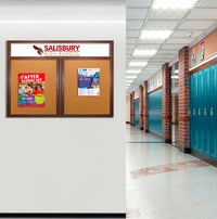 60 x 36 Indoor Wood Enclosed Bulletin Boards with Header & Lights (2 DOORS)