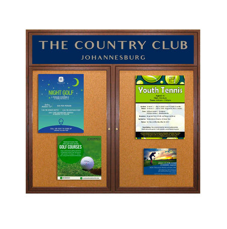 60 x 48 Indoor Wood Enclosed Bulletin Boards with Header & Lights (2 DOORS)