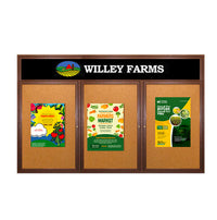 72 x 36 Indoor Wood Enclosed Bulletin Boards with Header & Lights (3 DOORS)