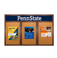 96 x 36 Indoor Wood Enclosed Bulletin Boards with Header & Lights (3 DOORS)