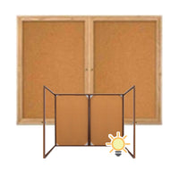 60 x 24 WOOD Indoor Enclosed Bulletin Cork Boards with Interior Lighting (2 DOORS)