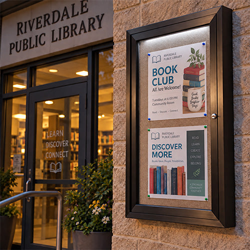 Outdoor Enclosed Bulletin Boards with LED Light | Single Locking Door Metal Display Case in 12 Sizes