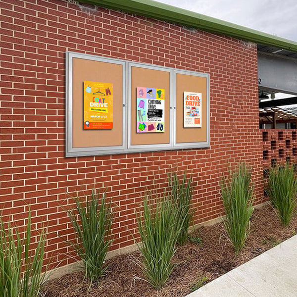 72 x 24 Enclosed Outdoor Bulletin Boards with Lights (3 DOORS)