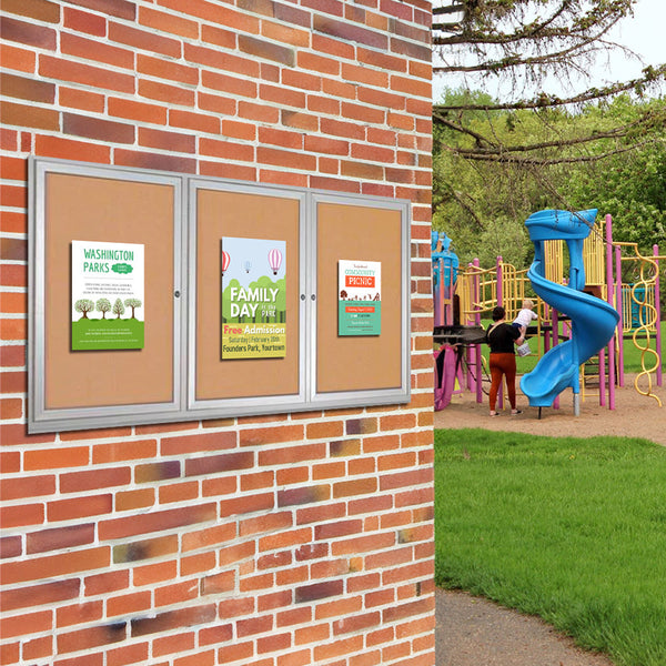 72 x 30 Enclosed Outdoor Bulletin Board Display Case LED Lighted with 3 Door Metal Cabinet in 4 Finishes