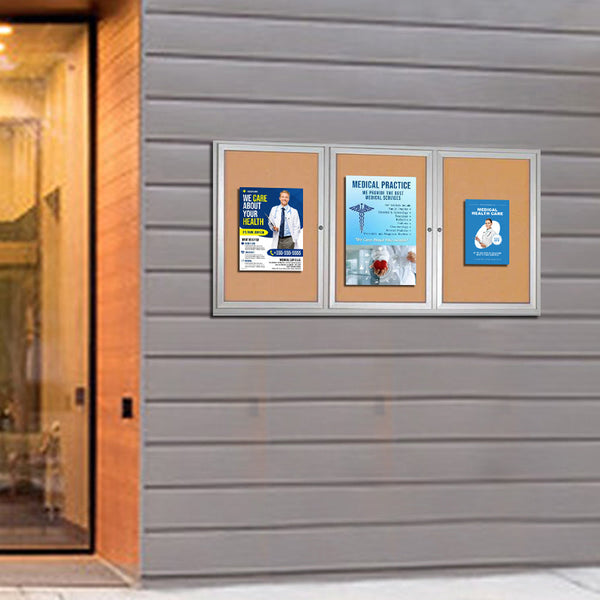 84 x 30 Enclosed Outdoor Bulletin Boards with Lights (3 DOORS)