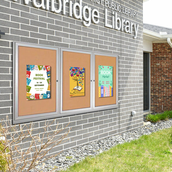 84 x 48 Enclosed Outdoor Bulletin Boards with Lights (3 DOORS)