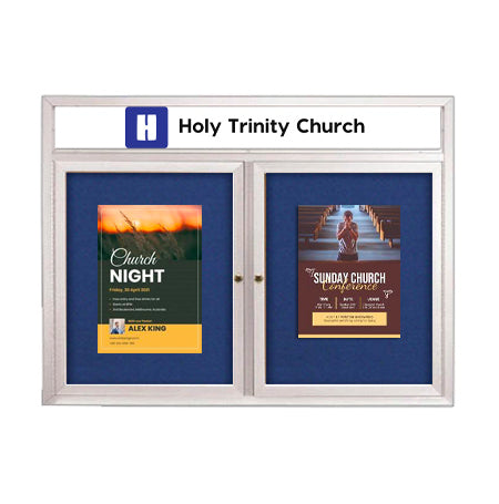 Enclosed Outdoor Bulletin Boards 50 x 50 with Message Header and Radius Edge (2 DOORS)