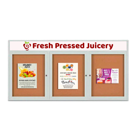 Enclosed Outdoor Bulletin Boards 72 x 48 with Message Header and Radius Edge (3 DOORS)