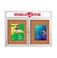 Enclosed Outdoor Bulletin Boards 96 x 24 with Message Header and Radius Edge (2 DOORS)