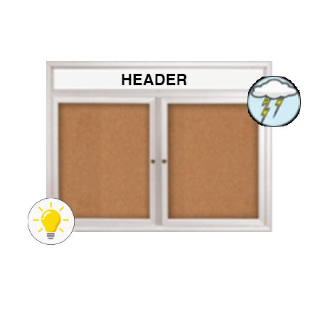 Enclosed Outdoor Bulletin Boards 60 x 30 with Header & Lights (Radius Edge) (2 DOORS)