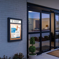 Extreme WeatherPlus Radius Edge Outdoor Bulletin Board Display Case with Header and LED Lighting | Shown with Black Finish