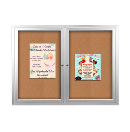 Enclosed Outdoor Bulletin Boards 60 x 40 with Interior Lighting and Radius Edge (2 DOORS)