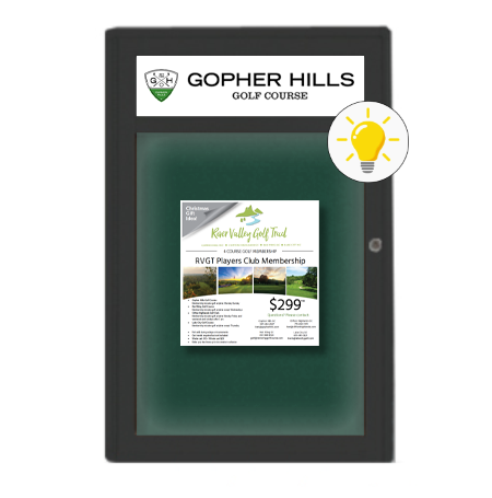 Extra Large Indoor Enclosed Bulletin Board Swing Cases 24 x 48 with Header and Lights (Radius Edge)