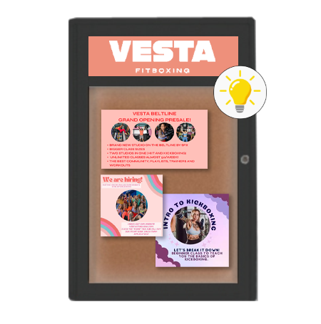 Extra Large Indoor Enclosed Bulletin Board Swing Cases 24 x 60 with Header and Lights (Radius Edge)