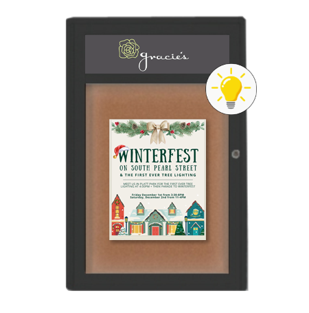 Extra Large Indoor Enclosed Bulletin Board Swing Cases 24 x 72 with Header and Lights (Radius Edge)