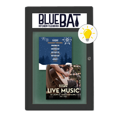 Extra Large Indoor Enclosed Bulletin Board Swing Cases 36 x 96 with Header and Lights (Radius Edge)