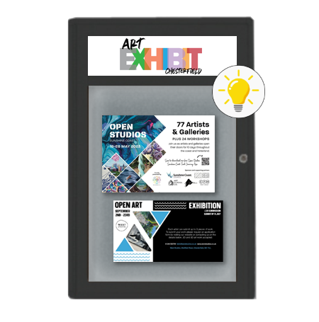 Extra Large Indoor Enclosed Bulletin Board Swing Cases 40 x 60 with Header and Lights (Radius Edge)