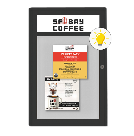 Extra Large Indoor Enclosed Bulletin Board Swing Cases 48 x 48 with Header and Lights (Radius Edge)