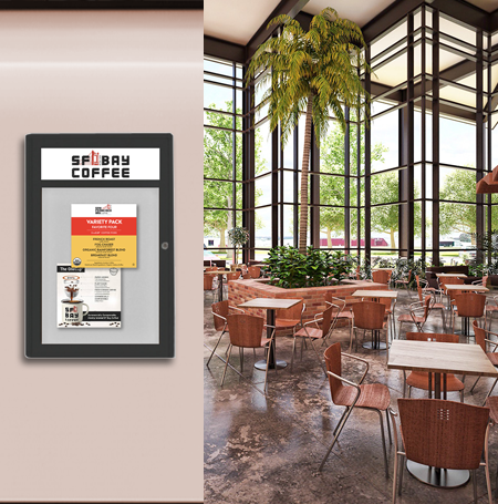 Extra Large Indoor Enclosed Bulletin Board Swing Cases 48 x 48 with Header and Lights (Radius Edge)