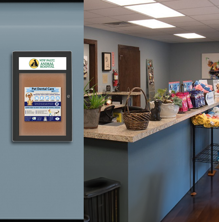 Extra Large Indoor Enclosed Bulletin Board Swing Cases 48 x 60 with Header and Lights (Radius Edge)