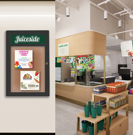 Extra Large Indoor Enclosed Bulletin Board Swing Cases 48 x 72 with Header and Lights (Radius Edge)