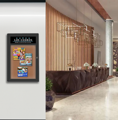 Extra Large Indoor Enclosed Bulletin Board Swing Cases 48 x 84 with Header and Lights (Radius Edge)