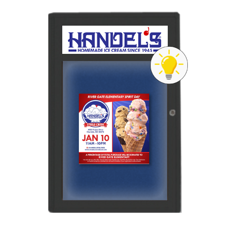 Extra Large Indoor Enclosed Bulletin Board Swing Cases 48 x 96 with Header and Lights (Radius Edge)