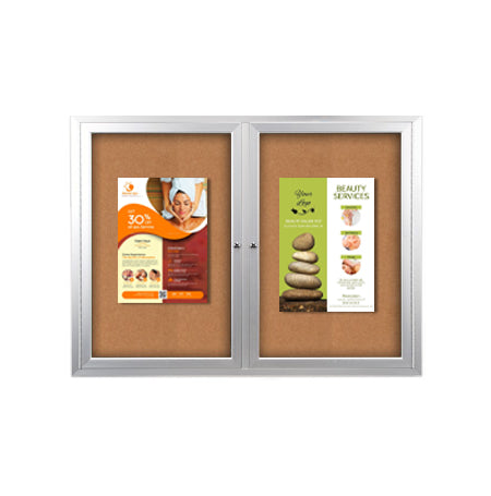 60 x 30 INDOOR Enclosed Bulletin Cork Boards 2 DOOR