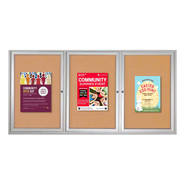 72 x 48 INDOOR Enclosed Bulletin Cork Boards 3 DOOR Metal Cabinet