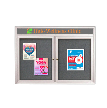 Indoor Enclosed Bulletin Boards 48" x 48" with Message Header (2 DOORS)