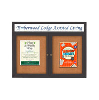 Indoor Enclosed Bulletin Boards 60" x 36" with Message Header (2 DOORS)